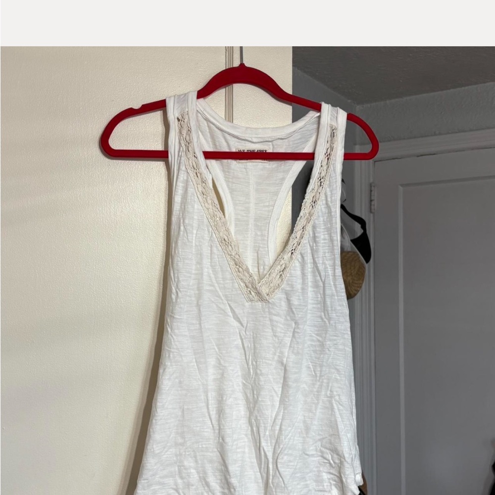 We The Free Ivory Lace V-Neck Tank Top